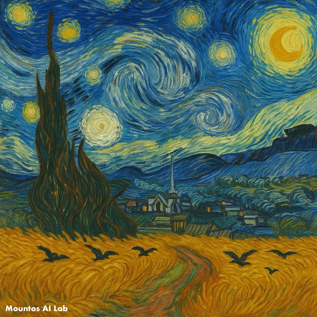 A Fantastical Fusion of Starry Night and Wheat Field: An AI Art Mixer Creation